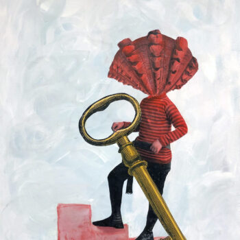 colagem Pati Peccin, menino subindo a escada com uma chave